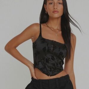 Motel Rocks Elegant Black Floral Satin Velvet Women's Bustier - Xs
